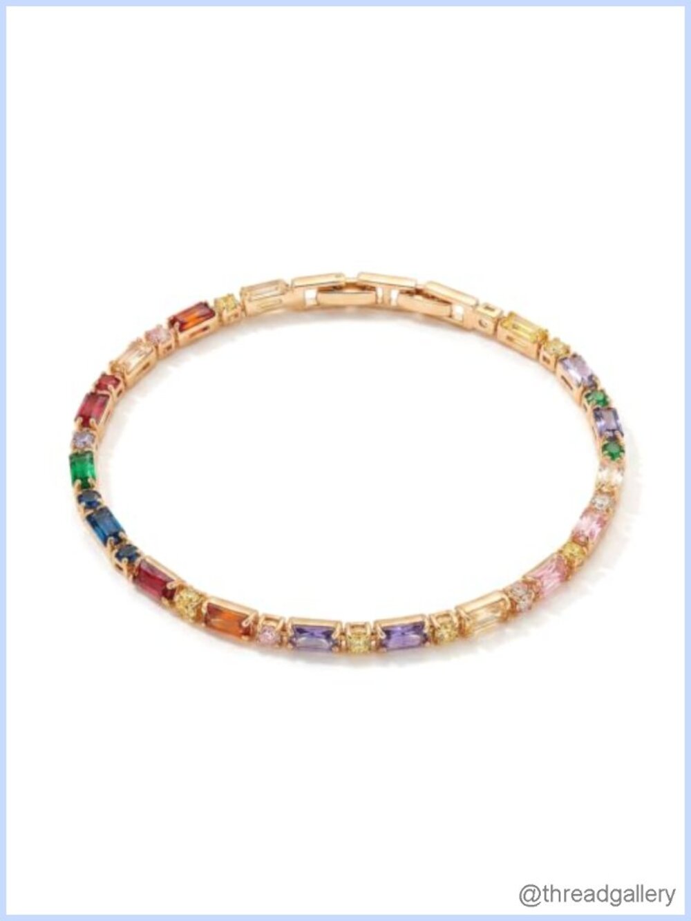 Gold Plated Rainbow Baguette CZ Tennis Bracelet Women